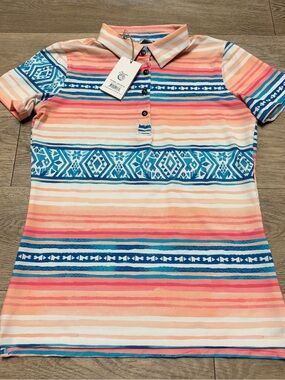 NEW! Kenny Flowers The Palmilla Golf Polo Shirt Pink Blue Women's Size Medium